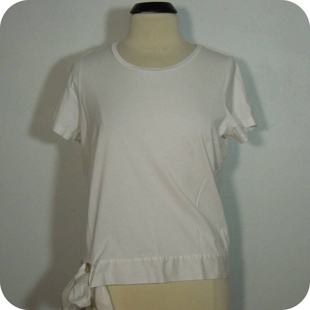 J.CREW Womens L LARGE White Top with Side Tie Hem Short Sleeves